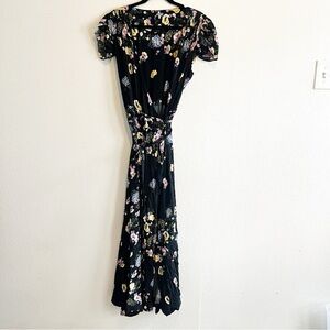 Free People black floral print wrap around maxi dress